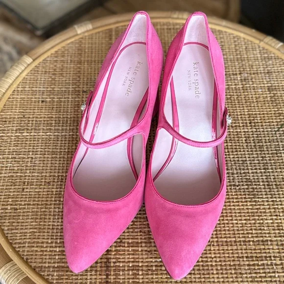 KATE ♠️ SPADE Elegant Pink Suede Mary Jane Heels - Picture 8 of 15